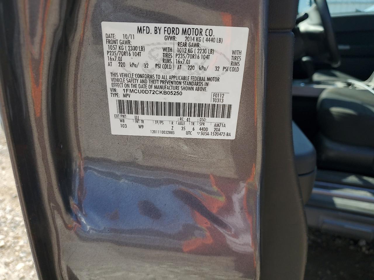 2012 Ford Escape Xlt VIN: 1FMCU0D72CKB05250 Lot: 65607924