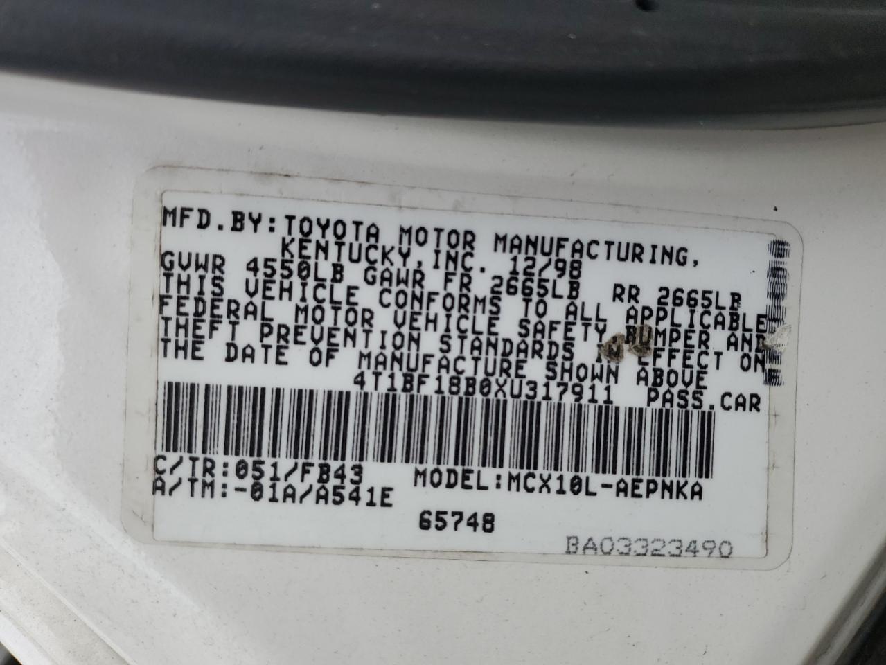 4T1BF18B0XU317911 1999 Toyota Avalon Xl