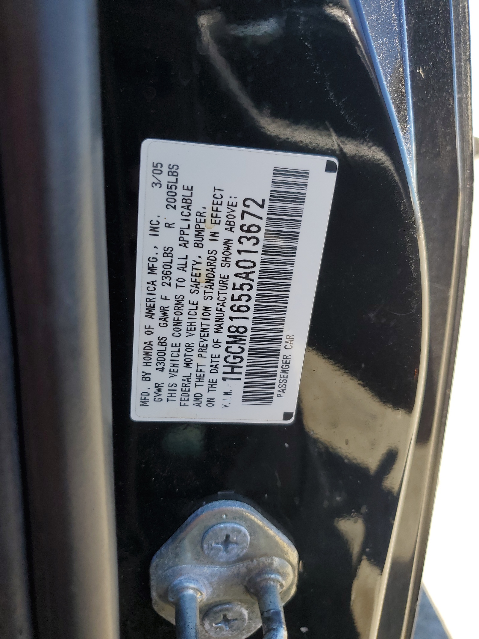 1HGCM81655A013672 2005 Honda Accord Ex