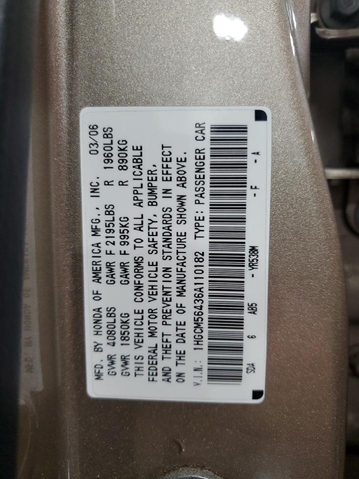 2006 Honda Accord Lx VIN: 1HGCM56436A110182 Lot: 68253014