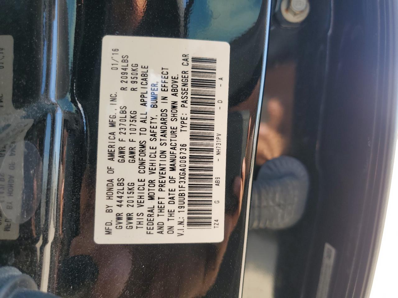 19UUB1F3XGA006736 2016 Acura Tlx