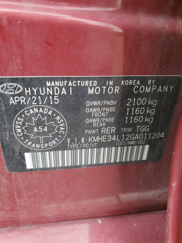 KMHE34L12GA011204 2016 Hyundai Sonata Hybrid