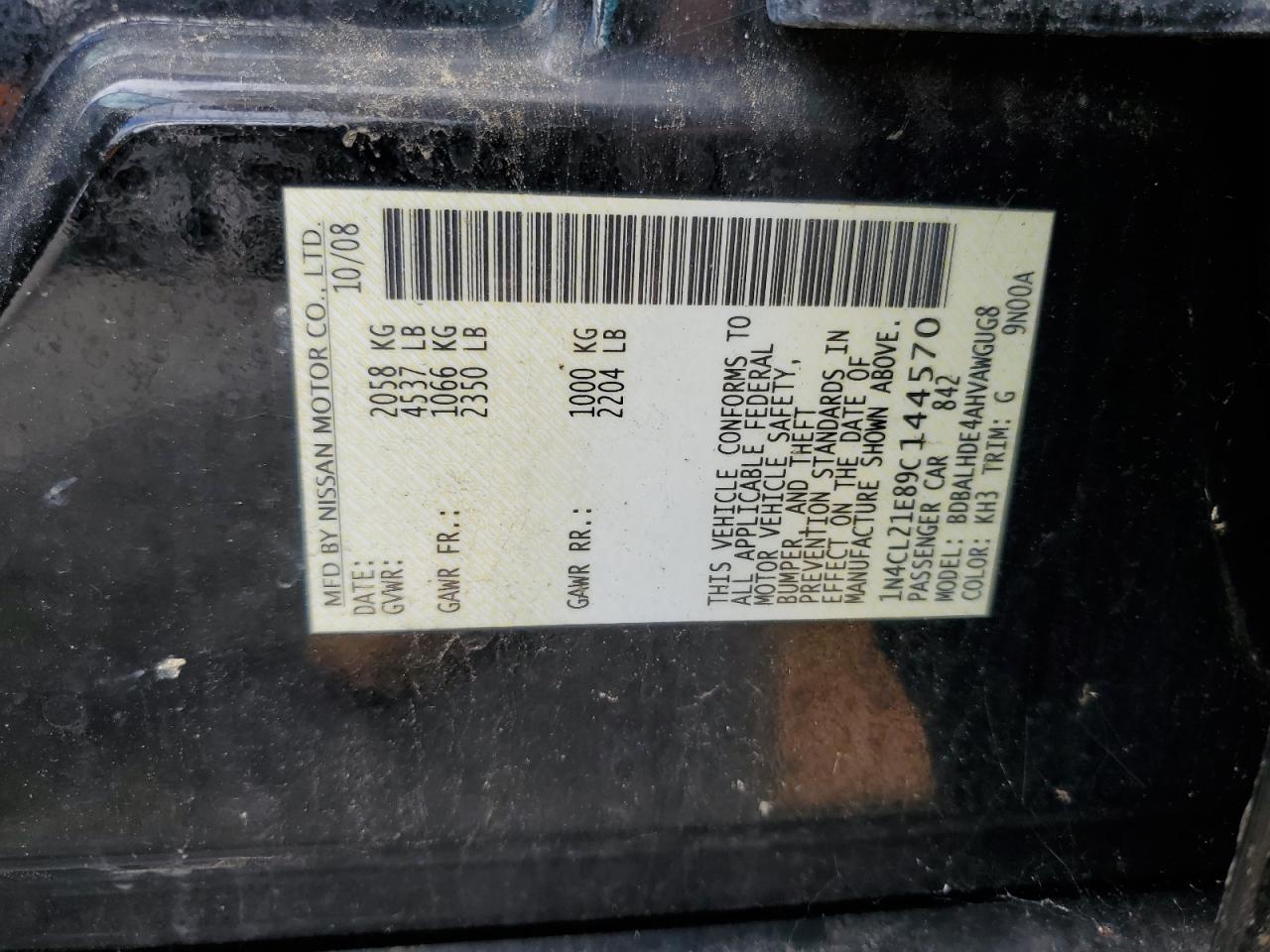 1N4CL21E89C144570 2009 Nissan Altima Hybrid