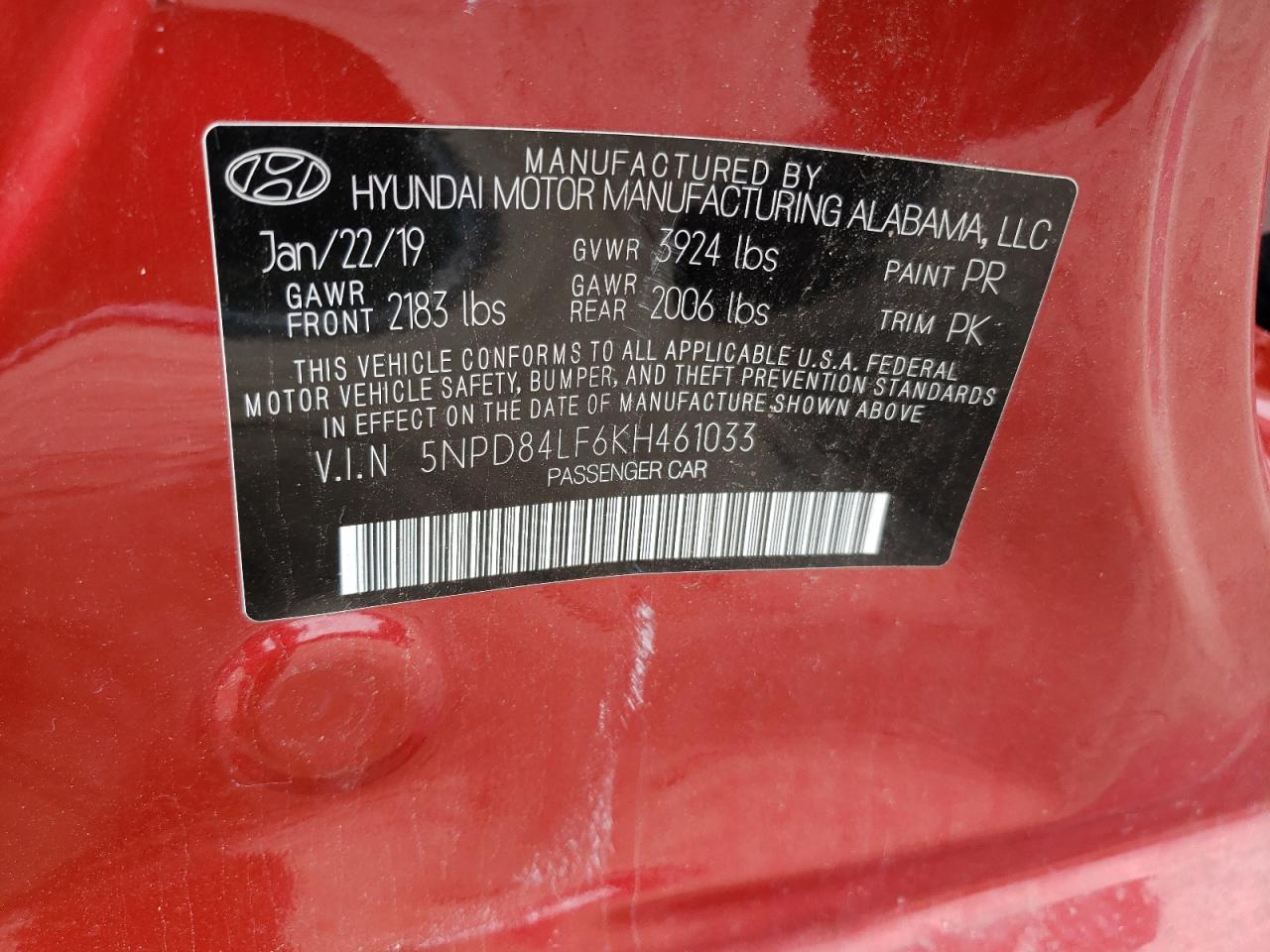 2019 Hyundai Elantra Sel VIN: 5NPD84LF6KH461033 Lot: 66420854