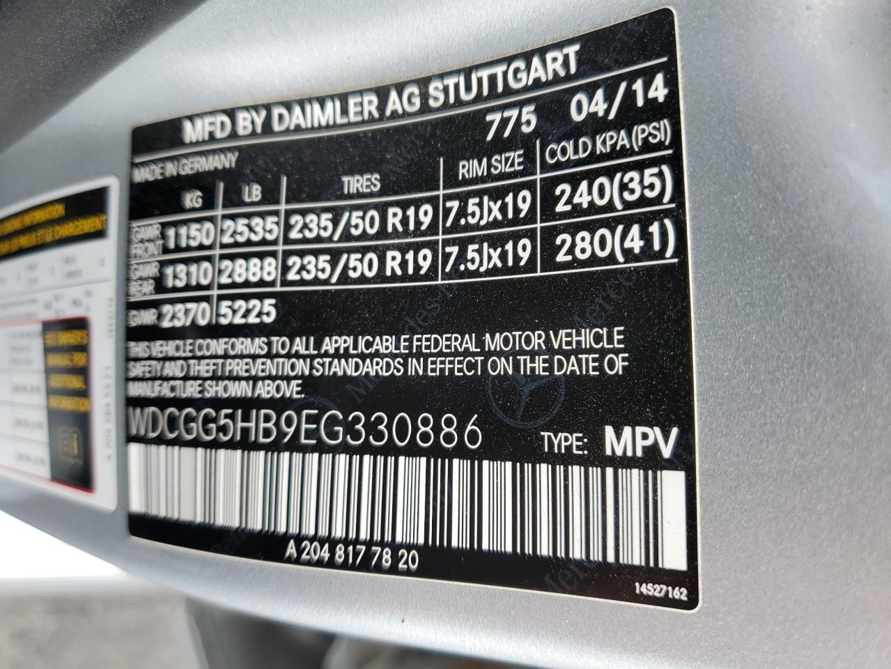 2014 Mercedes-Benz Glk 350 VIN: WDCGG5HB9EG330886 Lot: 65750604