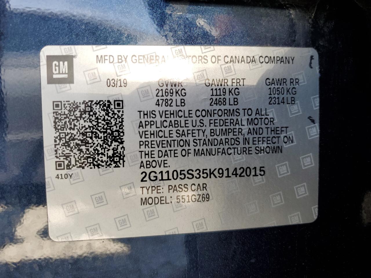 2G1105S35K9142015 2019 Chevrolet Impala Premier