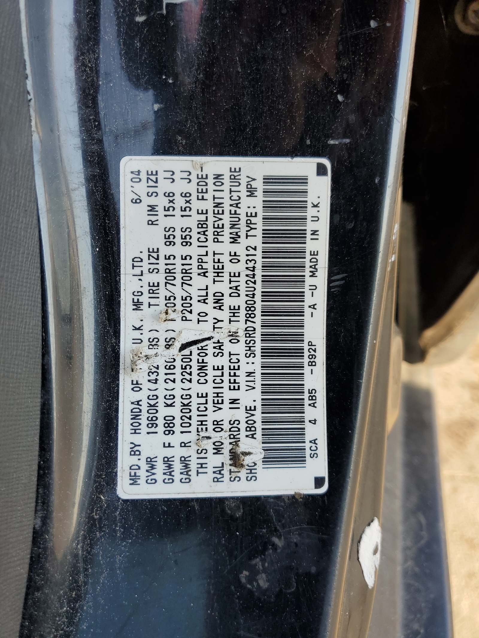 SHSRD78804U244312 2004 Honda Cr-V Ex