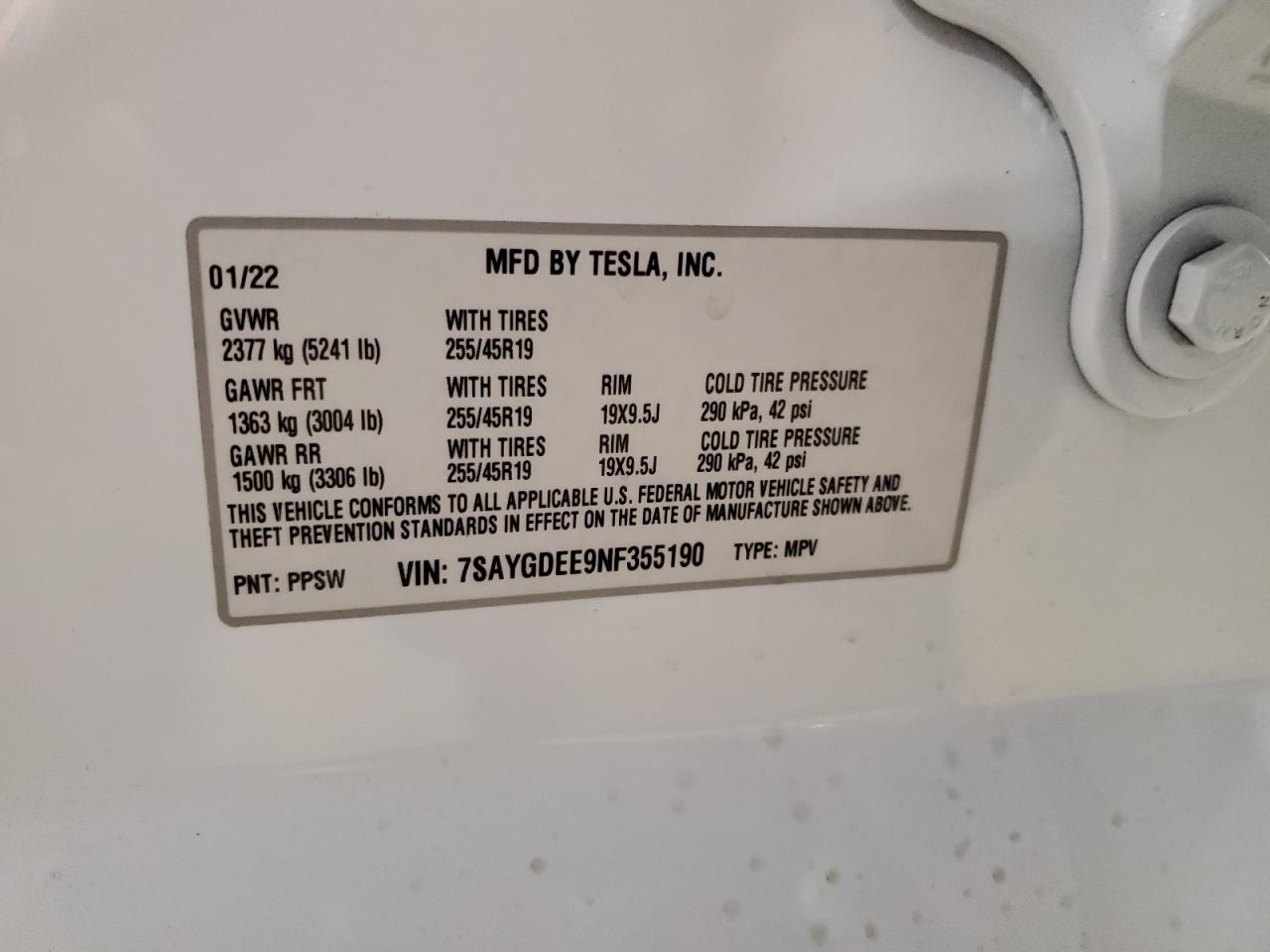 7SAYGDEE9NF355190 2022 Tesla Model Y