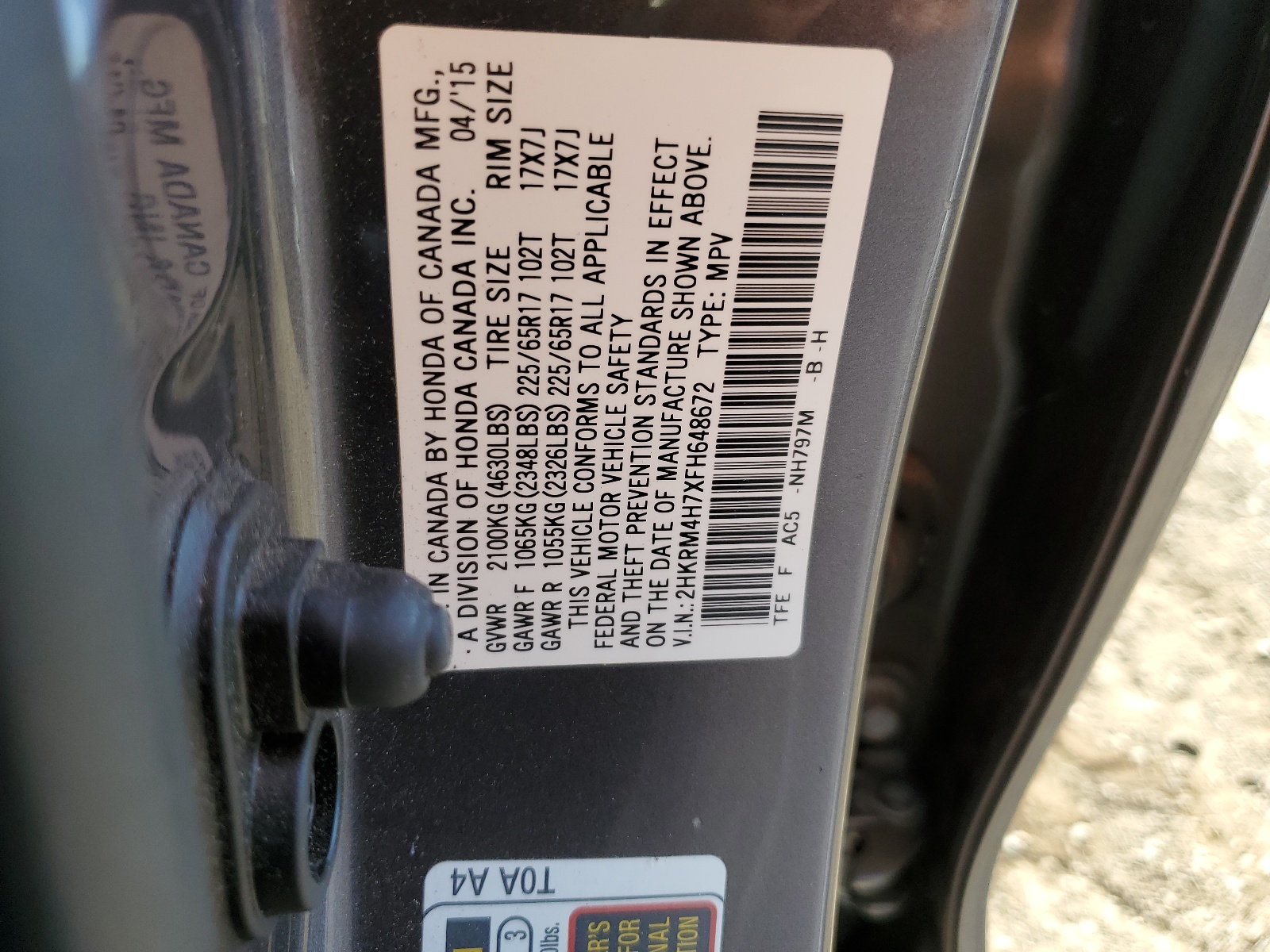 2HKRM4H7XFH648672 2015 Honda Cr-V Exl