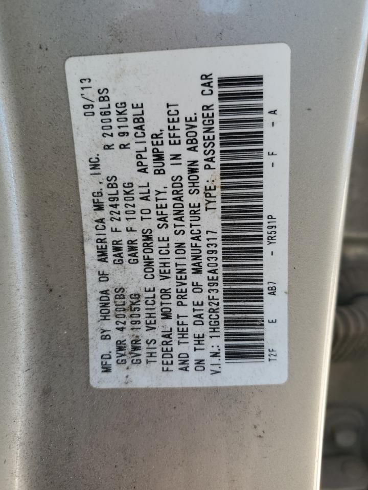 1HGCR2F39EA039317 2014 Honda Accord Lx