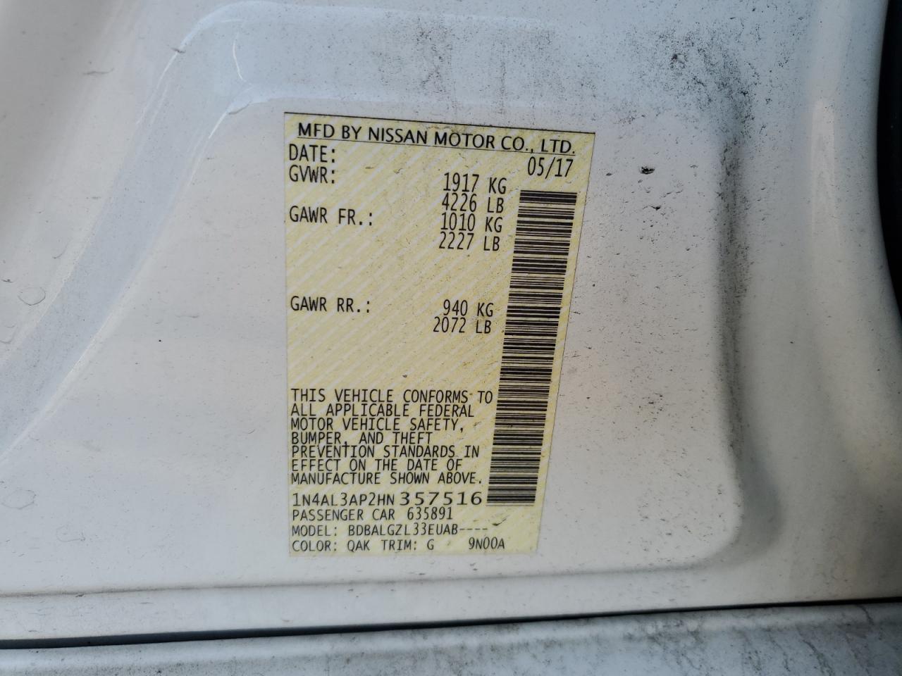 1N4AL3AP2HN357516 2017 Nissan Altima 2.5