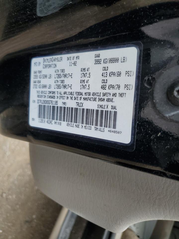 2003 Dodge Ram 2500 St VIN: 3D7KU28D83G761185 Lot: 66607264