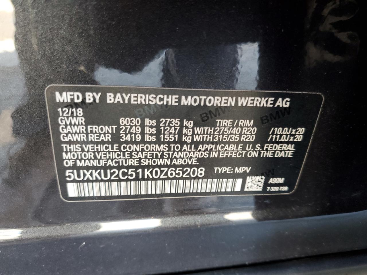 5UXKU2C51K0Z65208 2019 BMW X6 xDrive35I