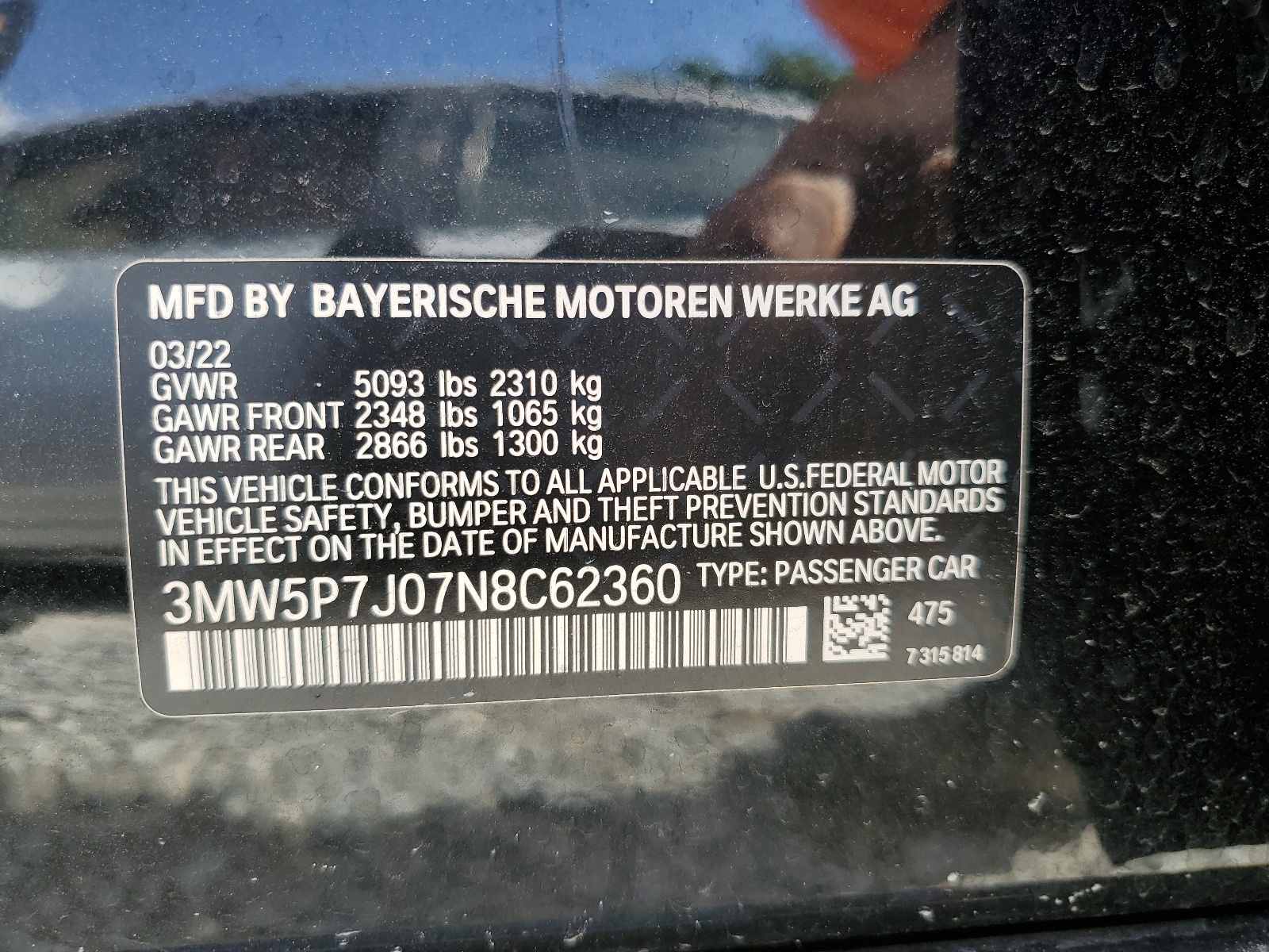 3MW5P7J07N8C62360 2022 BMW 330E