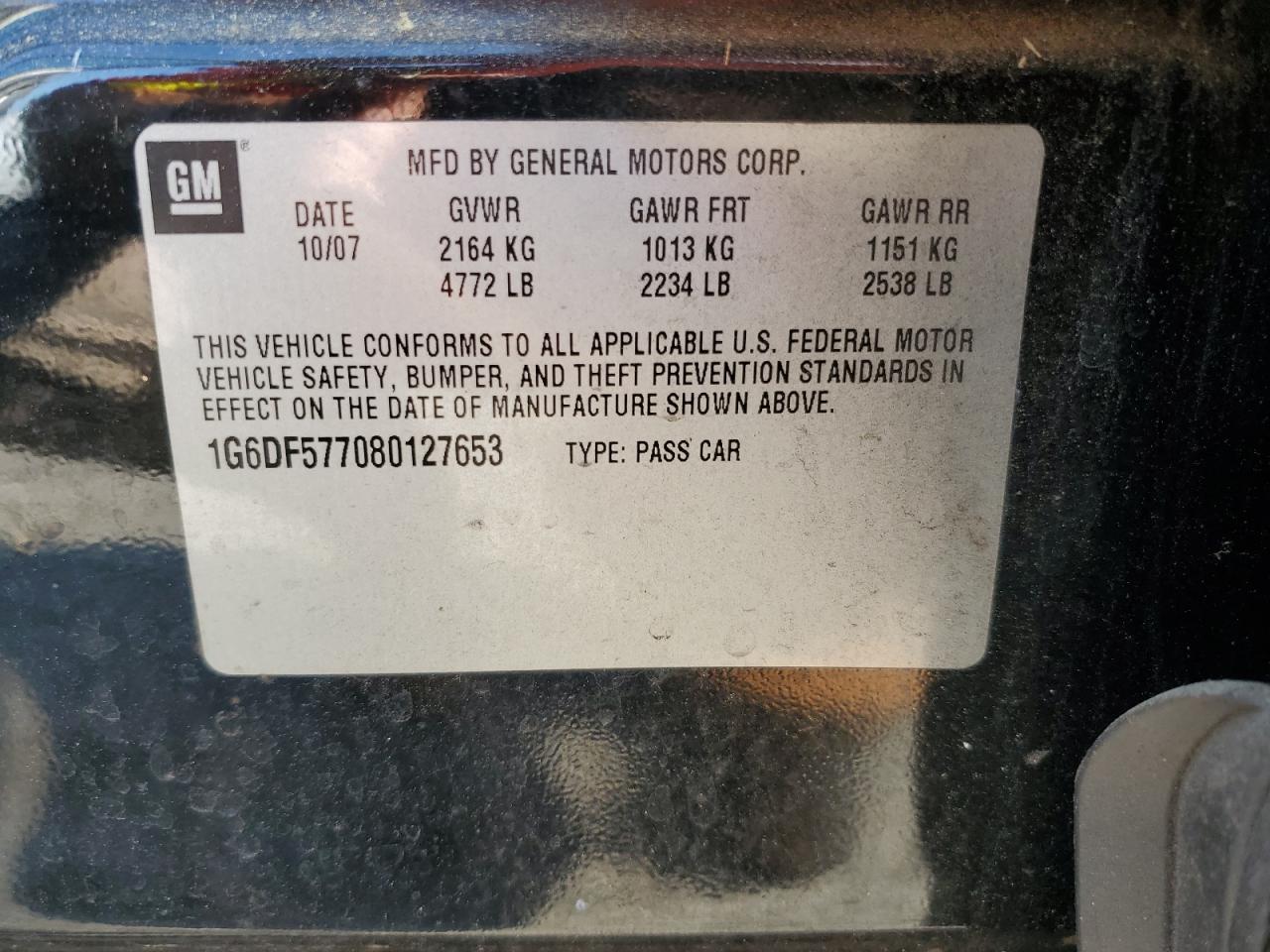 2008 Cadillac Cts VIN: 1G6DF577080127653 Lot: 69316744