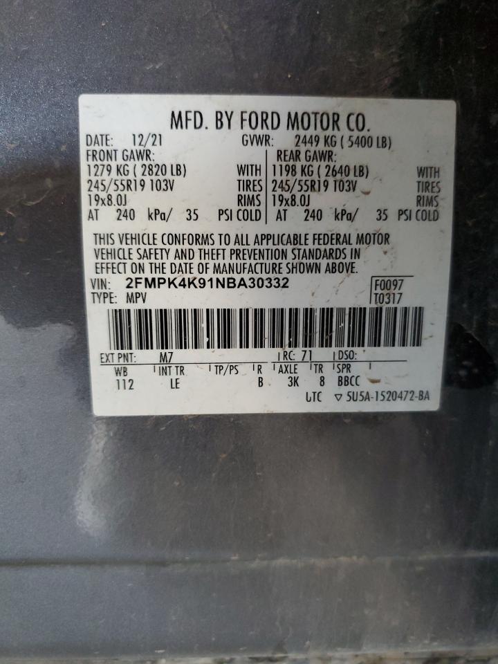 2022 Ford Edge Titanium VIN: 2FMPK4K91NBA30332 Lot: 66157994