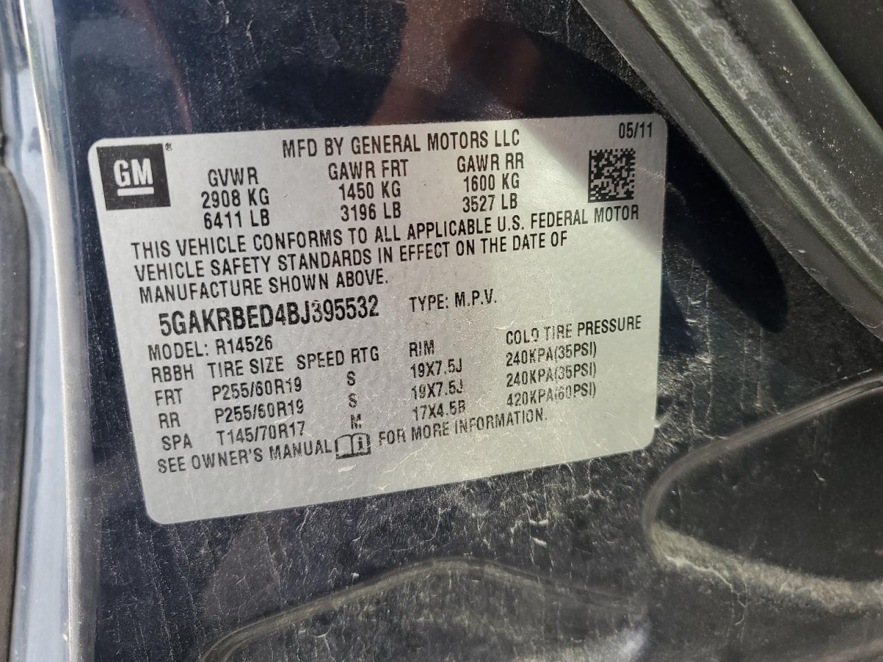 5GAKRBED4BJ395532 2011 Buick Enclave Cxl