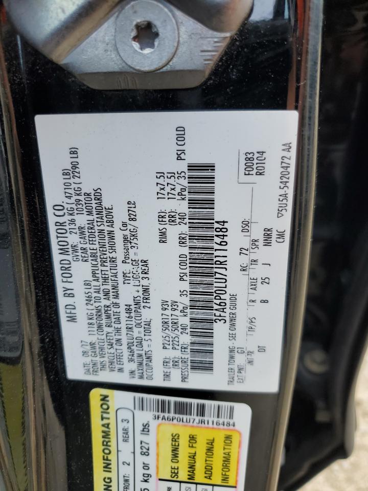 3FA6P0LU7JR116484 2018 Ford Fusion Se Hybrid