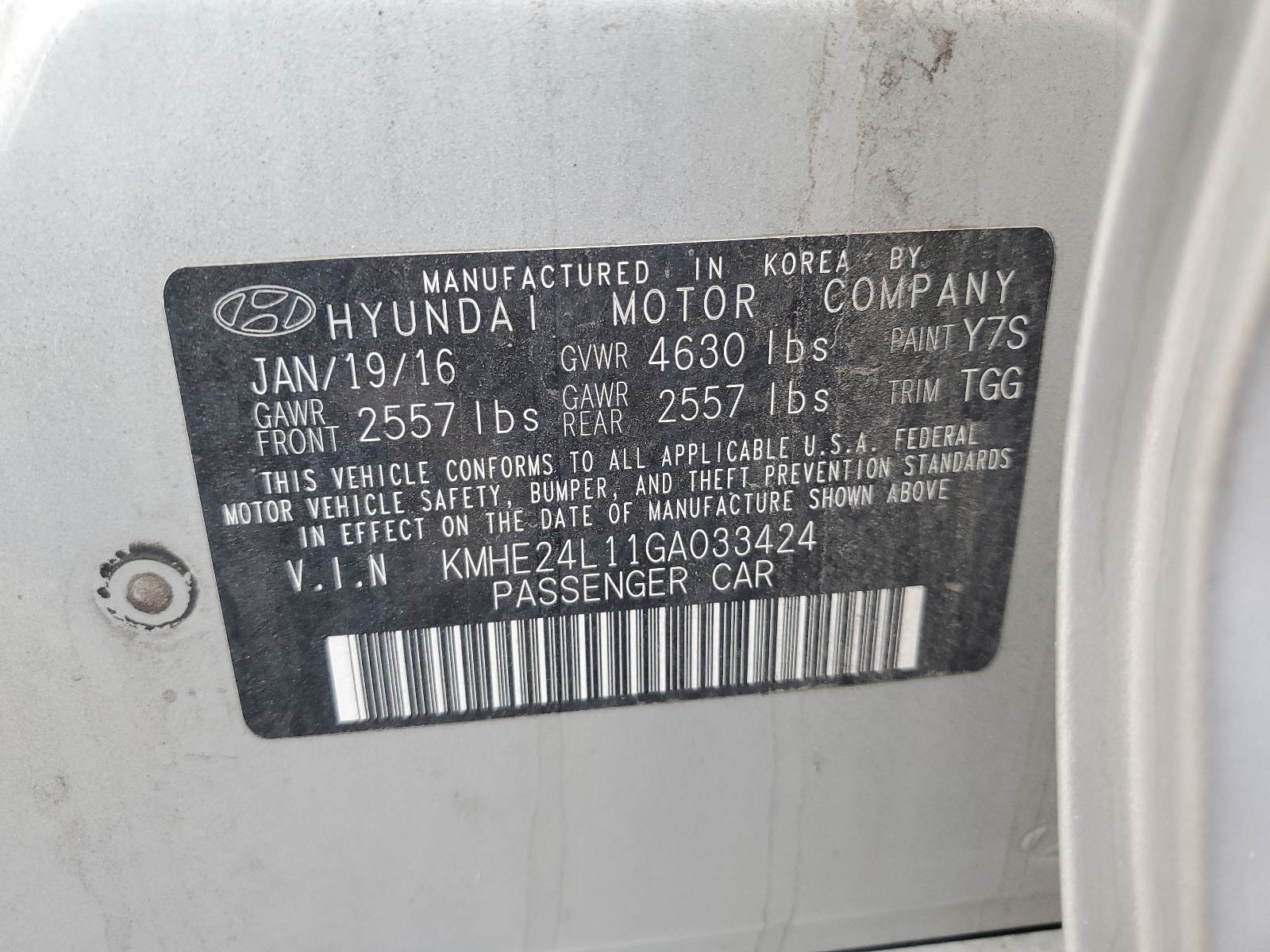 KMHE24L11GA033424 2016 Hyundai Sonata Hybrid