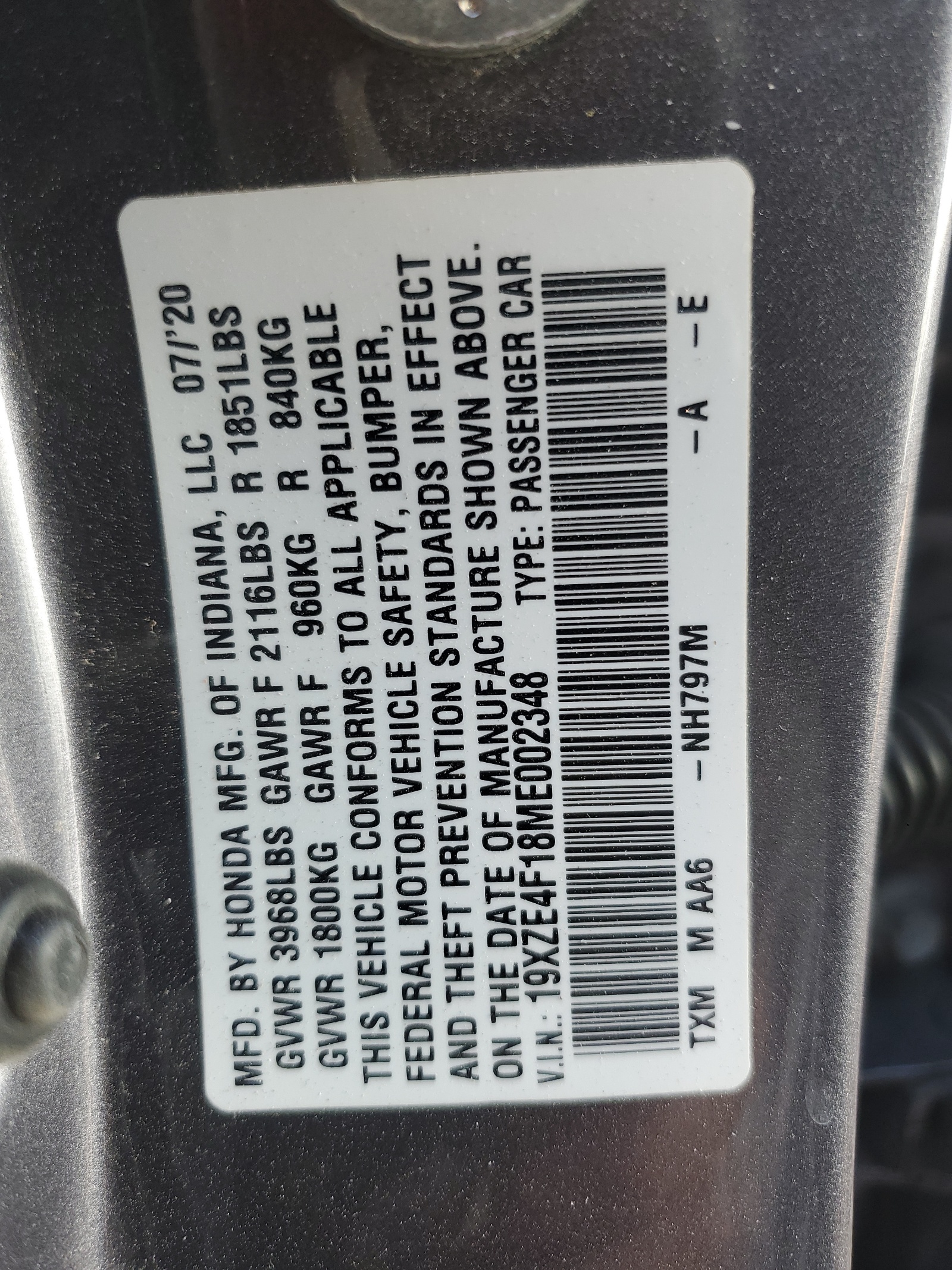 19XZE4F18ME002348 2021 Honda Insight Lx