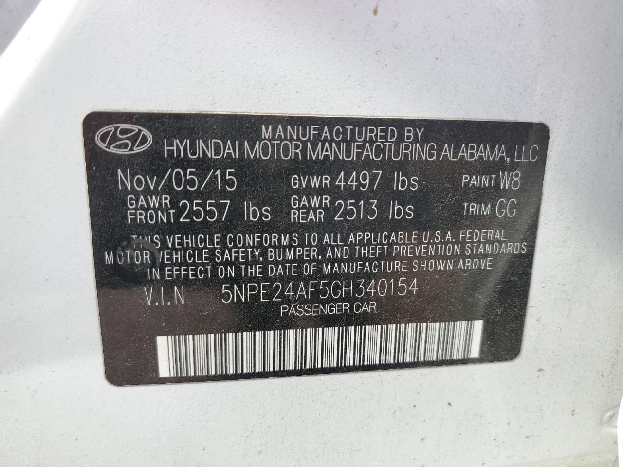 2016 Hyundai Sonata Se VIN: 5NPE24AF5GH340154 Lot: 65549994