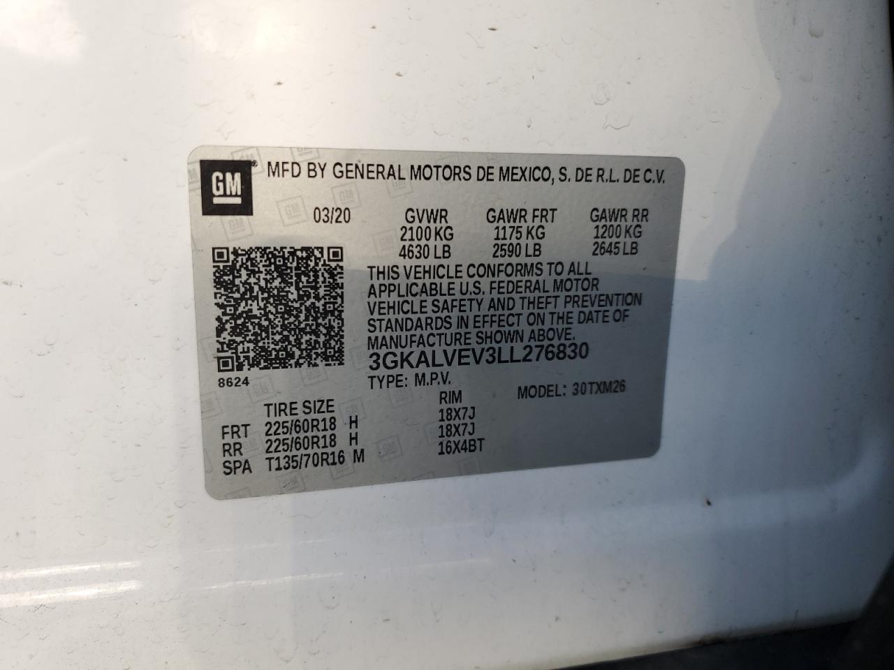 3GKALVEV3LL276830 2020 GMC Terrain Slt