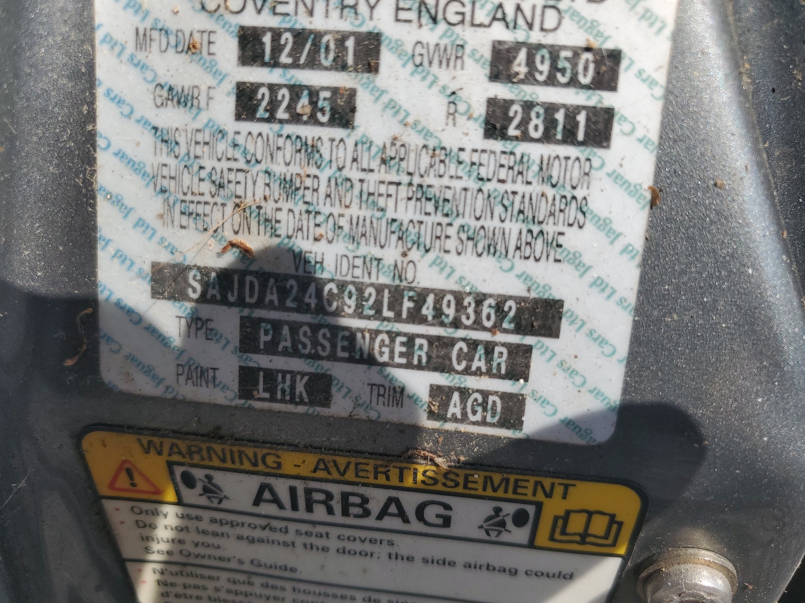 SAJDA24C92LF49362 2002 Jaguar Vandenplas