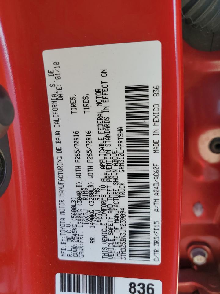 2018 Toyota Tacoma Double Cab VIN: 3TMDZ5BN3JM039094 Lot: 66312104