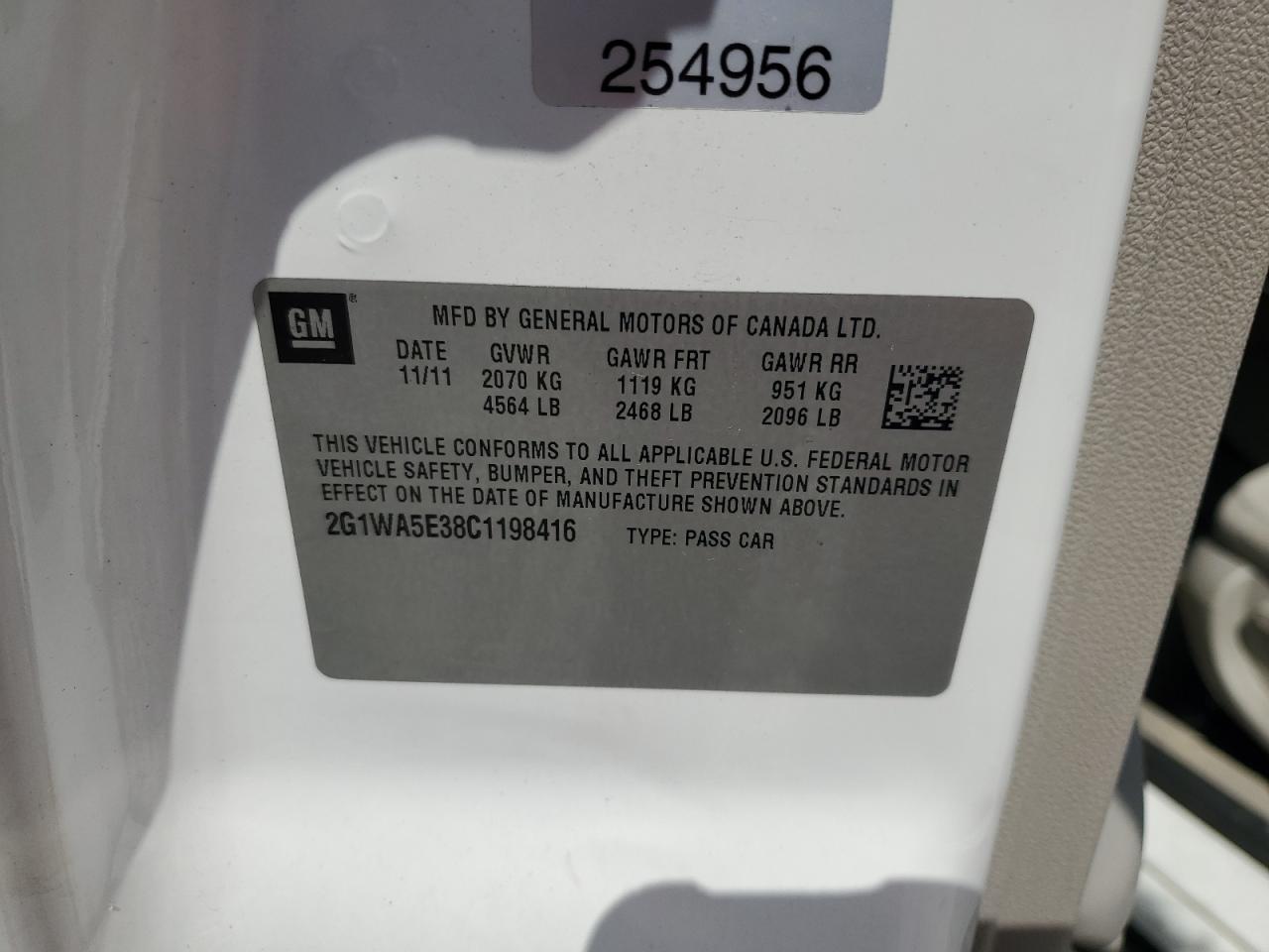 2012 Chevrolet Impala Ls VIN: 2G1WA5E38C1198416 Lot: 67771364