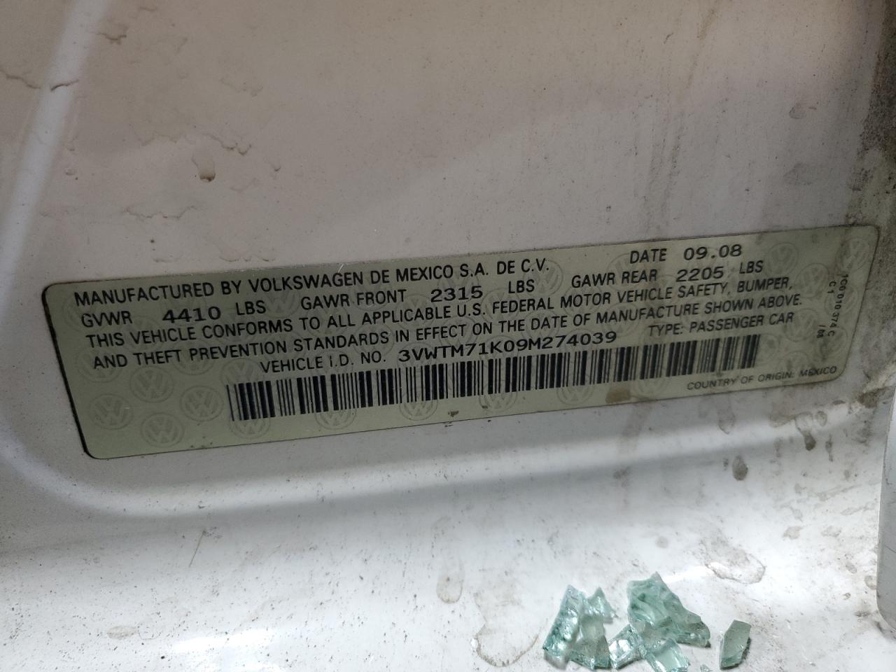 2009 Volkswagen Jetta Se VIN: 3VWTM71K09M274039 Lot: 66159764