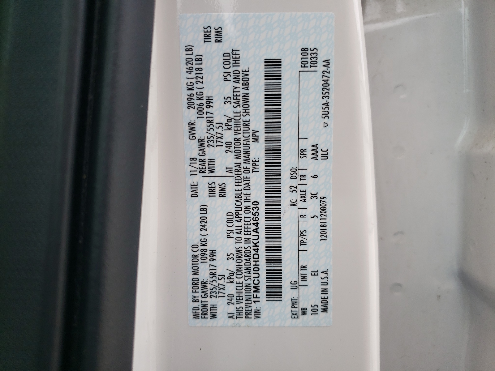 1FMCU0HD4KUA46530 2019 Ford Escape Sel