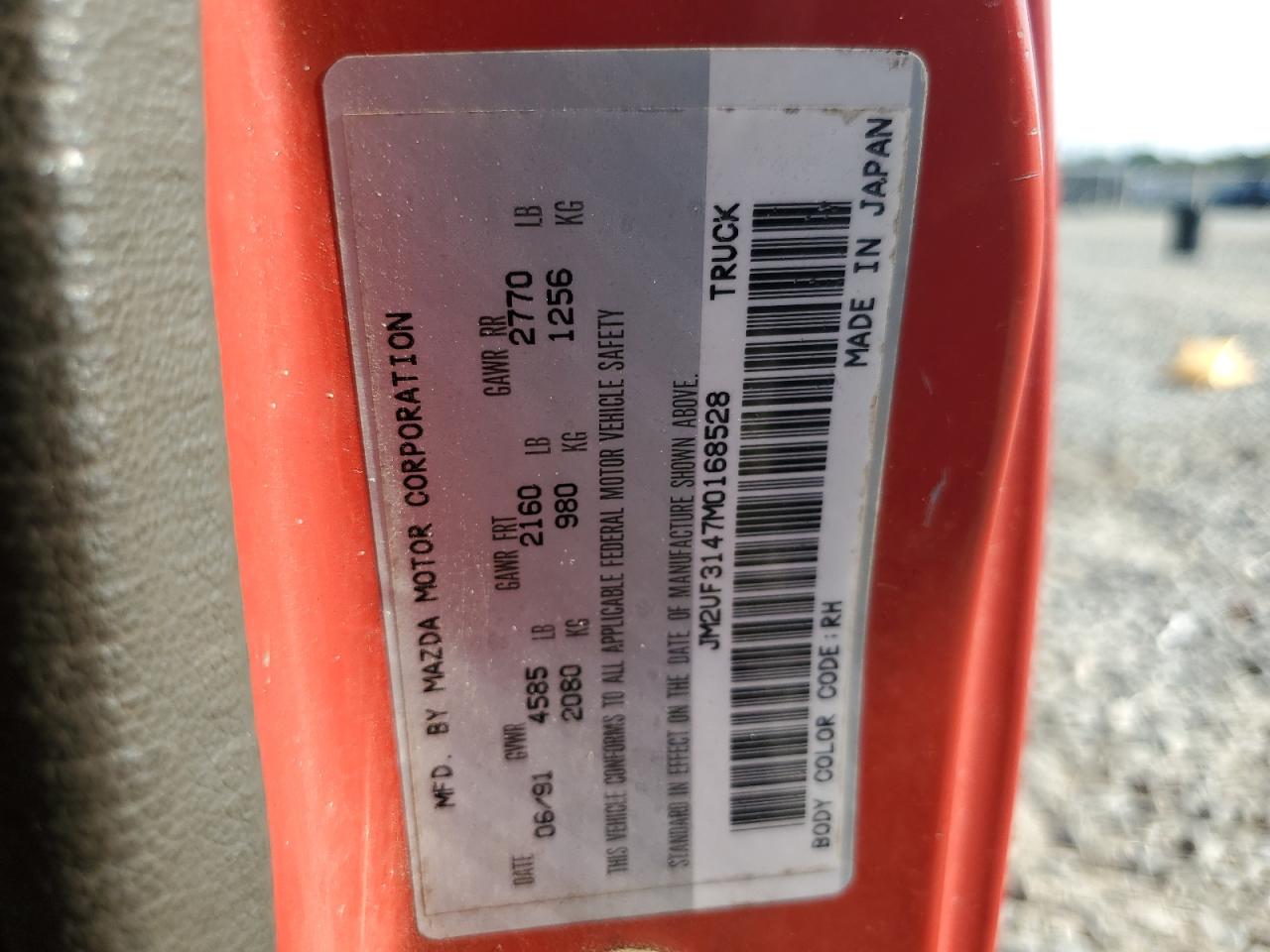 1991 Mazda B2600 Cab Plus VIN: JM2UF3147M0168528 Lot: 67921464