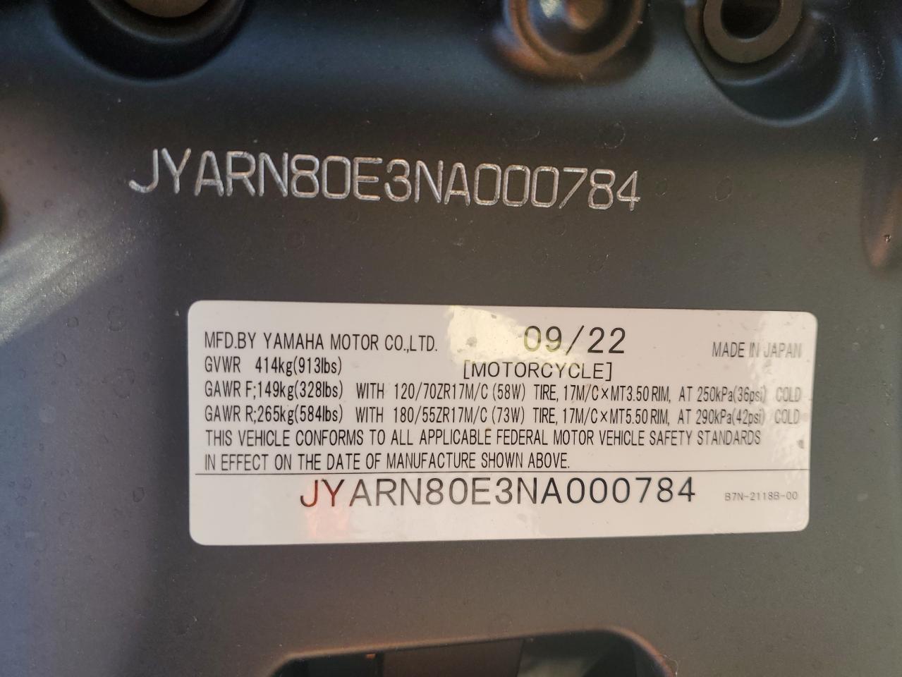 JYARN80E3NA000784 2022 Yamaha Mtm890