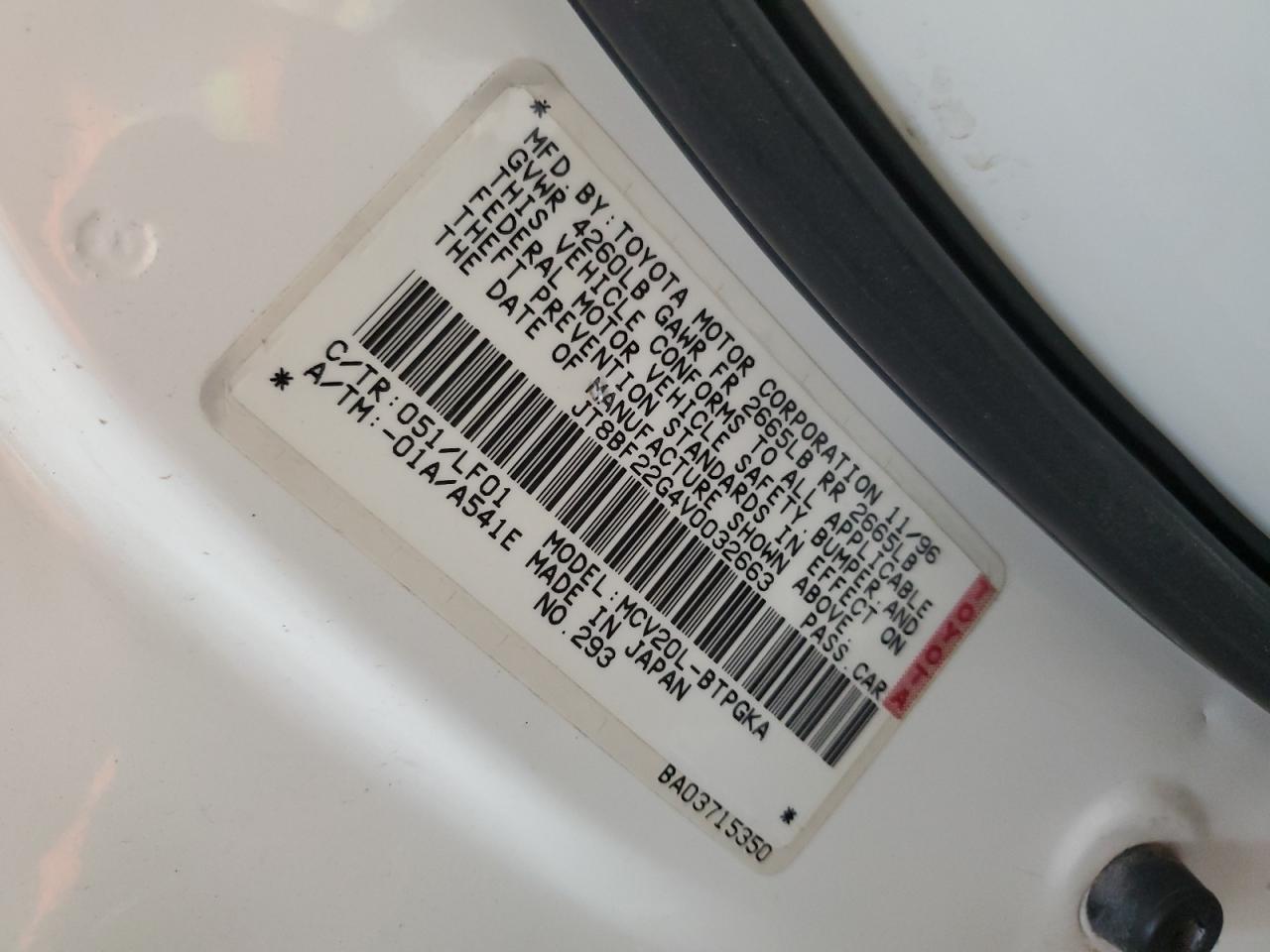 1997 Lexus Es 300 VIN: JT8BF22G4V0032663 Lot: 68574744