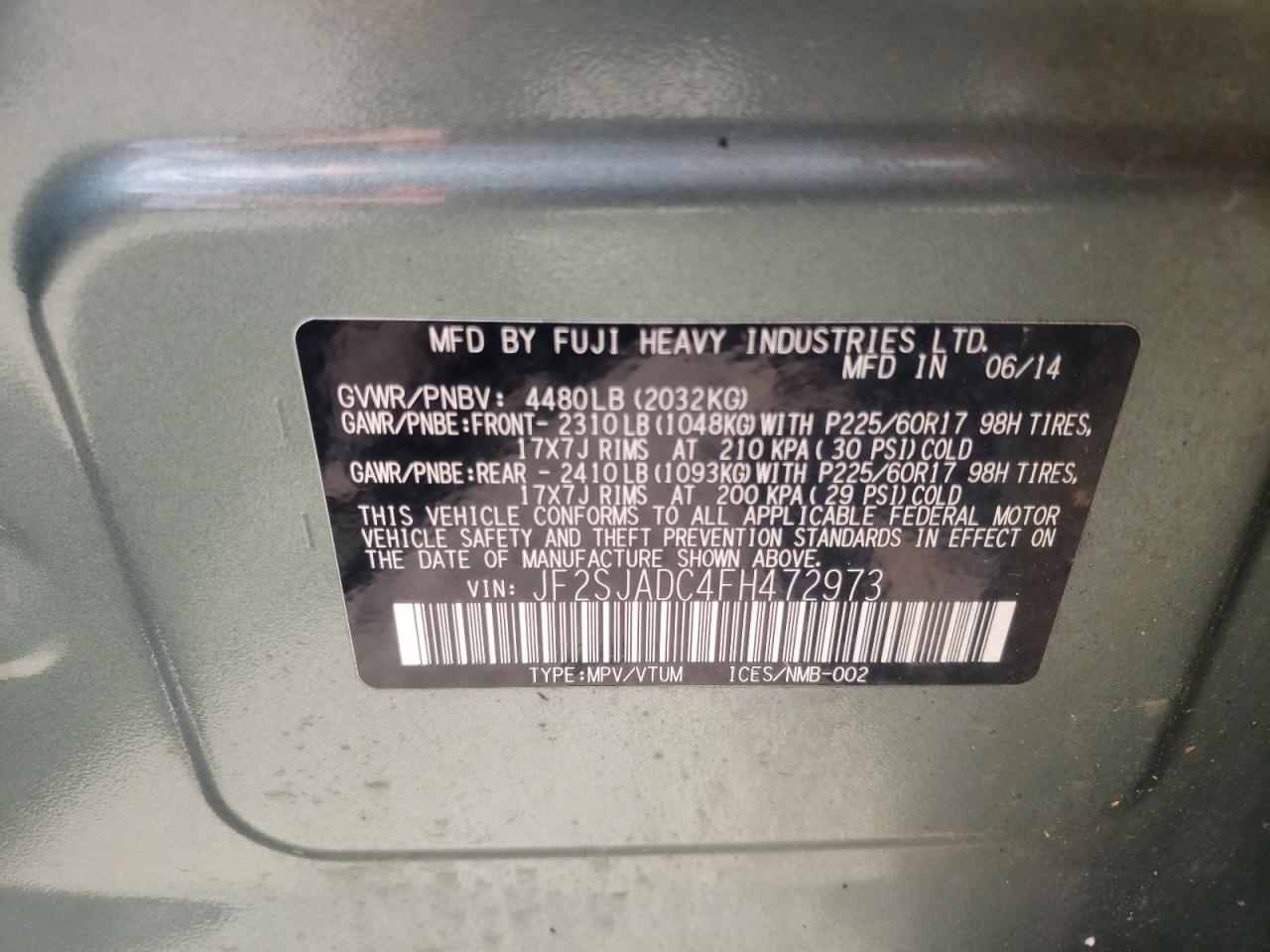 2015 Subaru Forester 2.5I Premium VIN: JF2SJADC4FH472973 Lot: 66090994