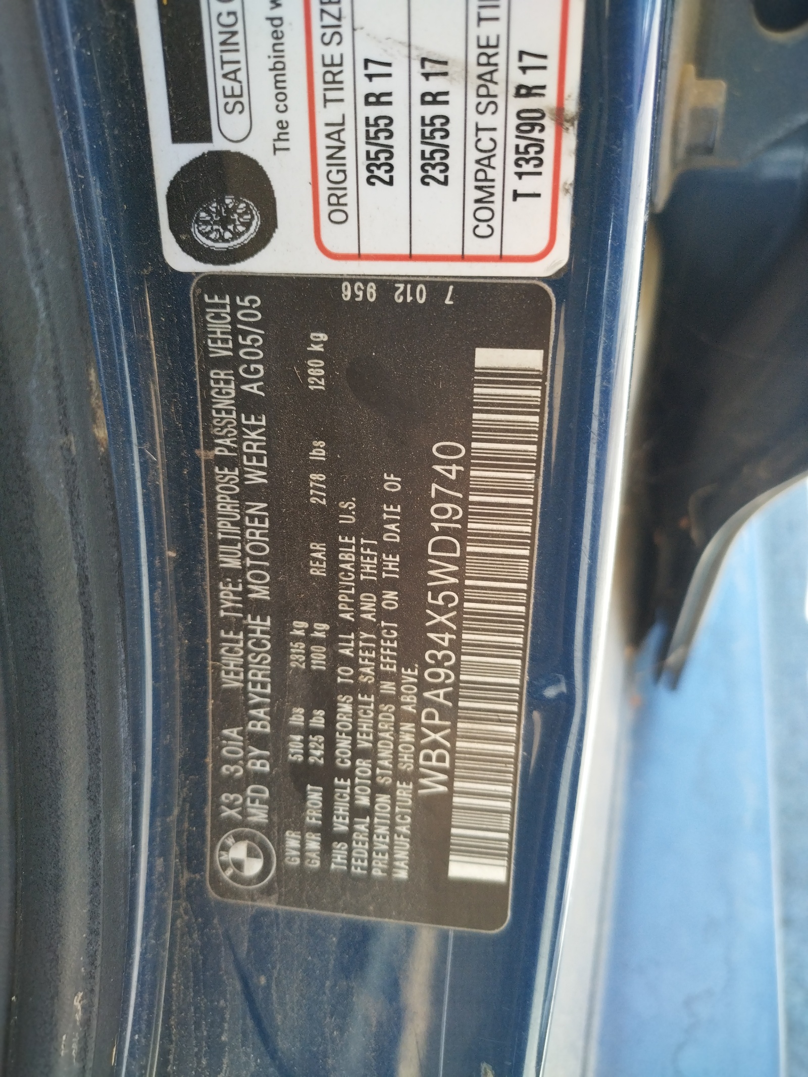 WBXPA934X5WD19740 2005 BMW X3 3.0I