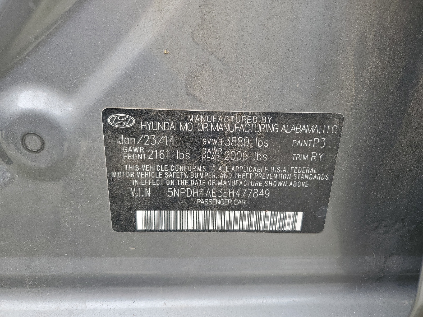 5NPDH4AE3EH477849 2014 Hyundai Elantra Se