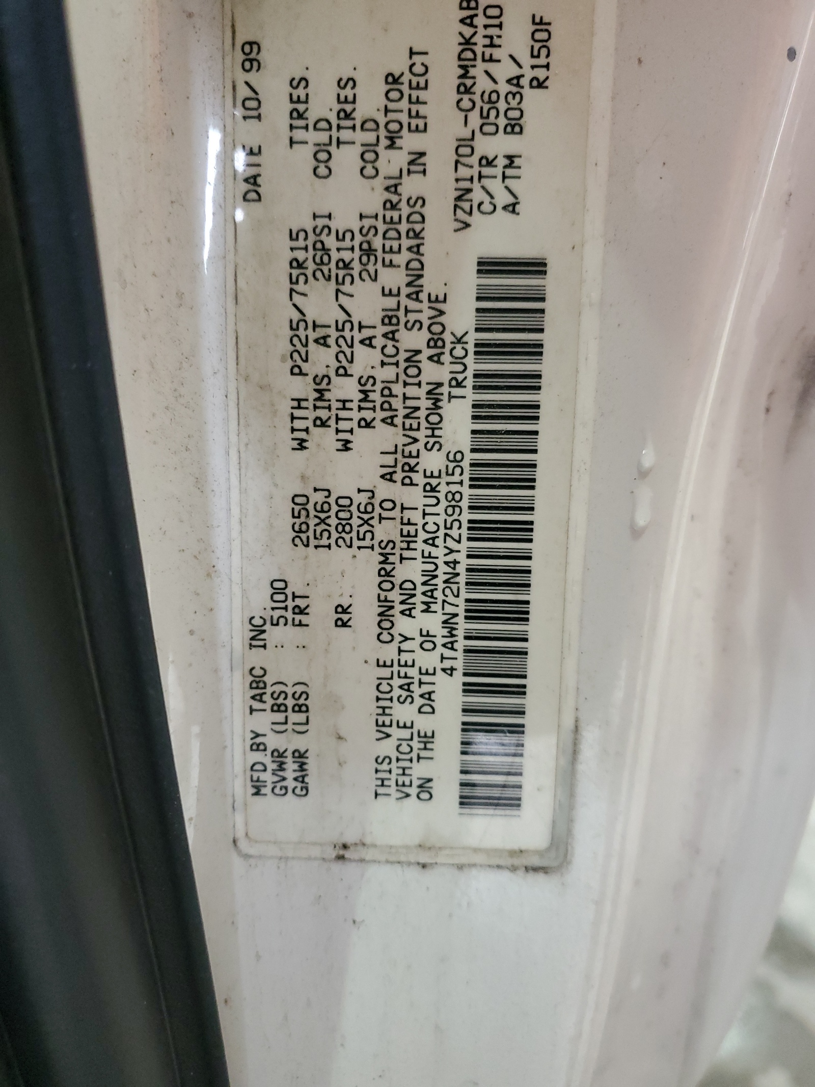 4TAWN72N4YZ598156 2000 Toyota Tacoma Xtracab