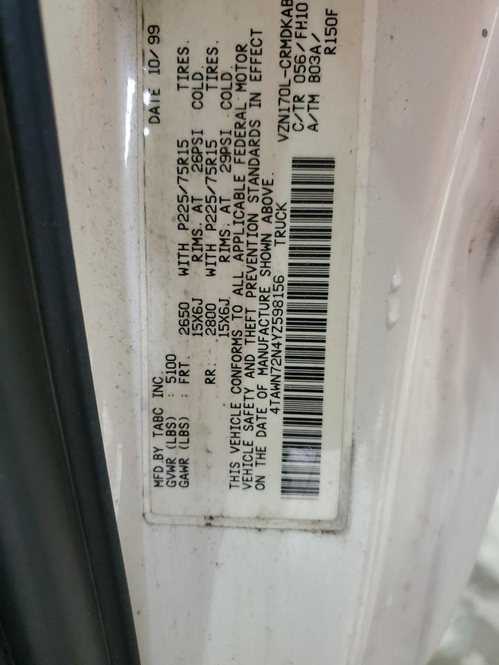 2000 Toyota Tacoma Xtracab VIN: 4TAWN72N4YZ598156 Lot: 65897614