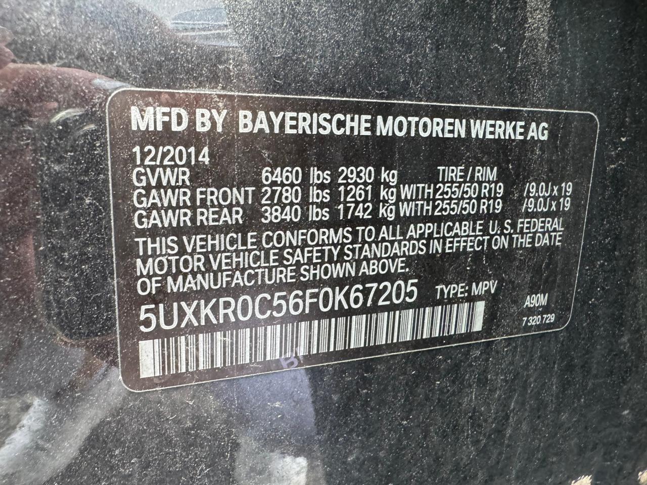 2015 BMW X5 xDrive35I VIN: 5UXKR0C56F0K67205 Lot: 69316864