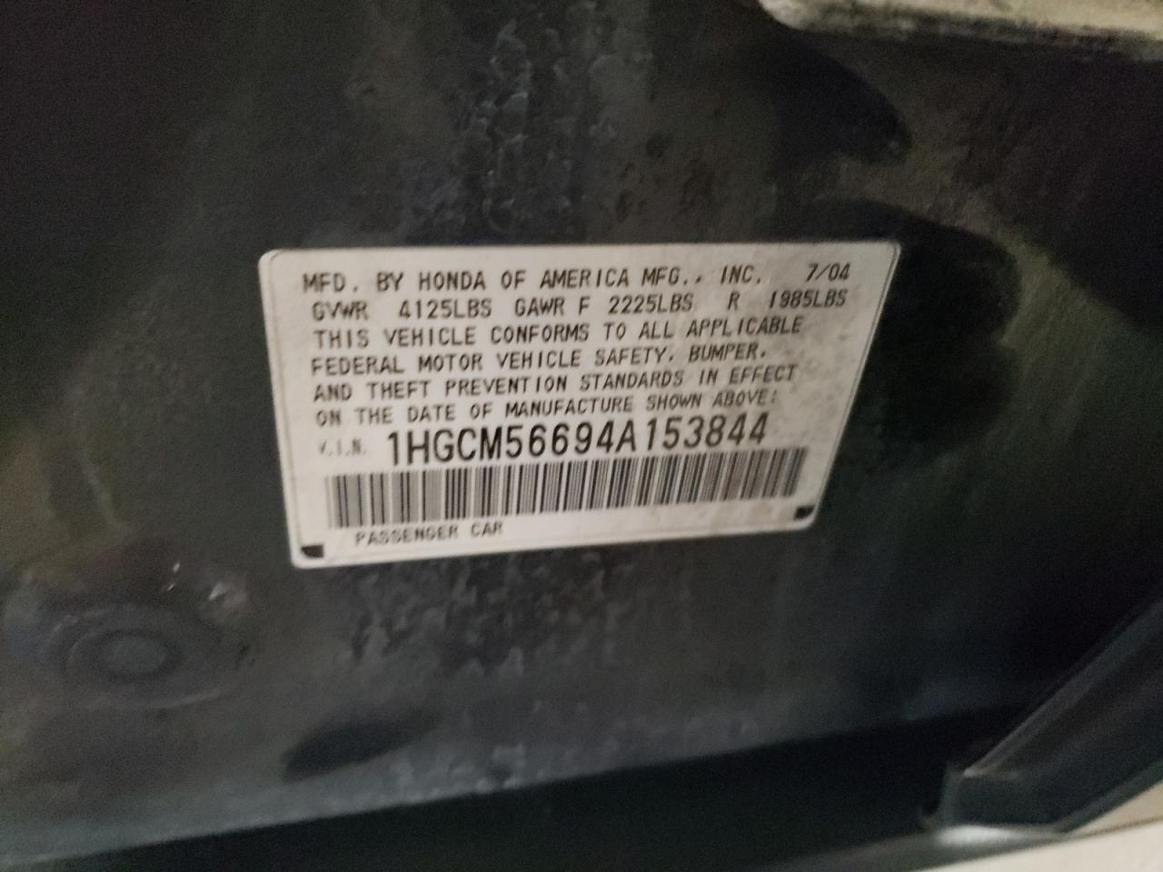 2004 Honda Accord Ex VIN: 1HGCM56694A153844 Lot: 65815224