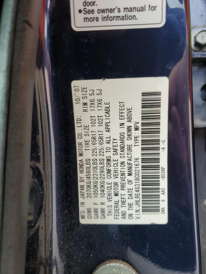 2008 Honda Cr-V Lx VIN: JHLRE48318C021676 Lot: 66108524