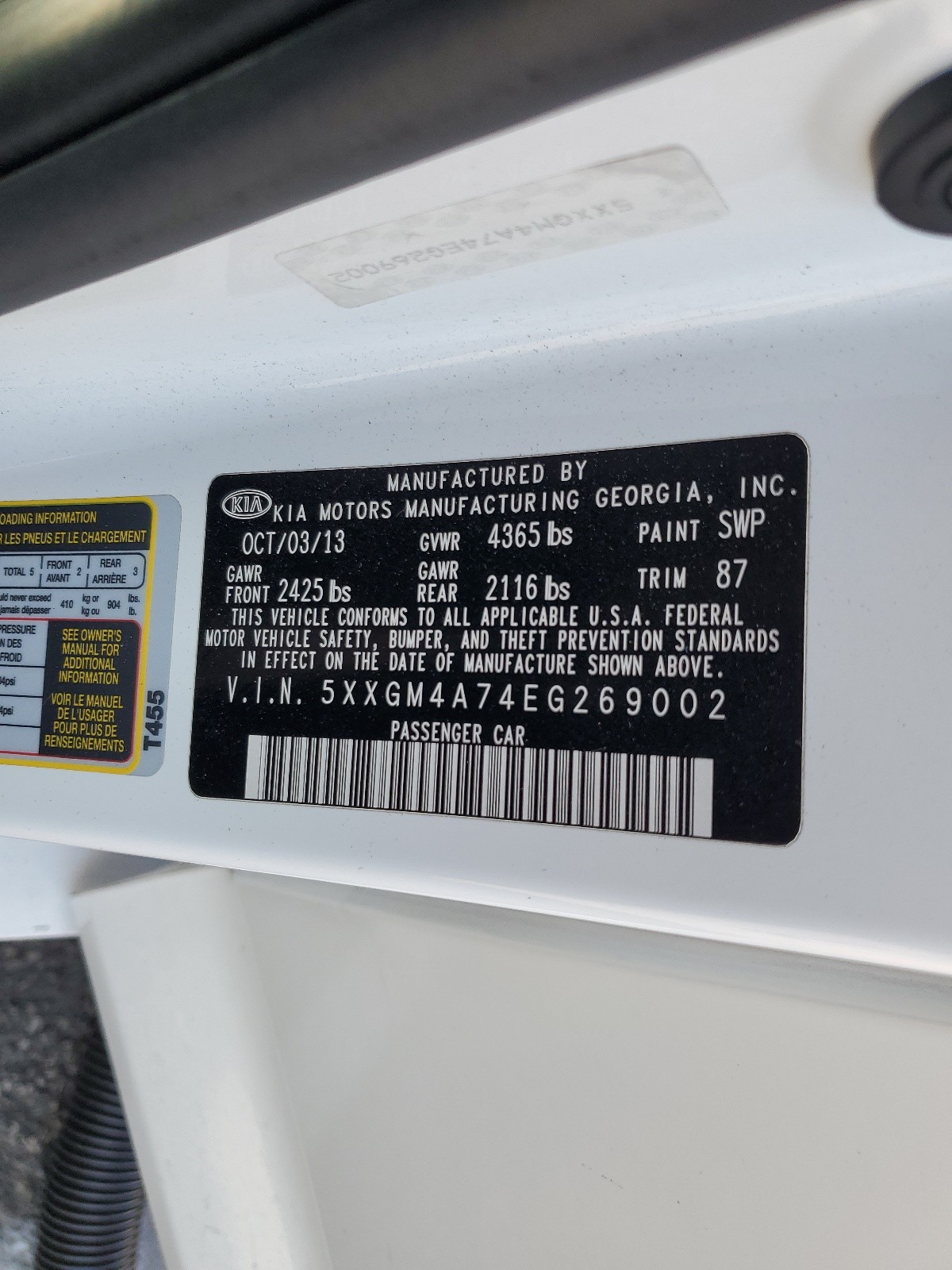 5XXGM4A74EG269002 2014 Kia Optima Lx