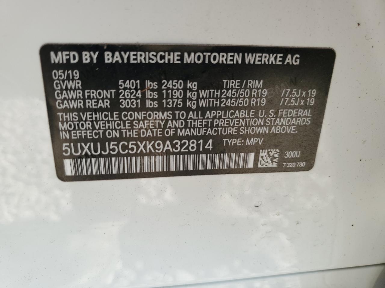 5UXUJ5C5XK9A32814 2019 BMW X4 - Image 12