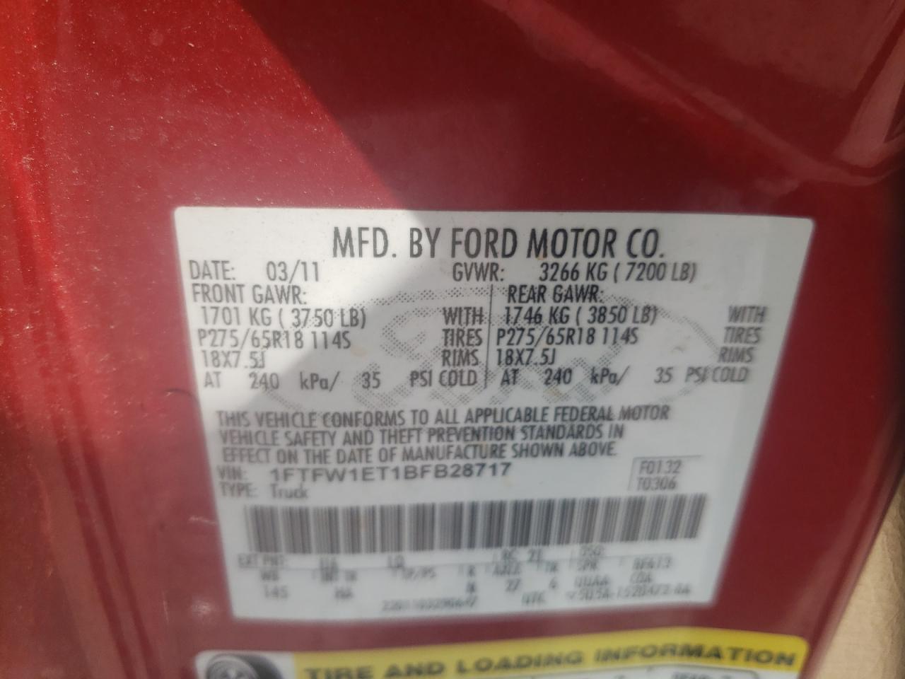 1FTFW1ET1BFB28717 2011 Ford F150 Supercrew