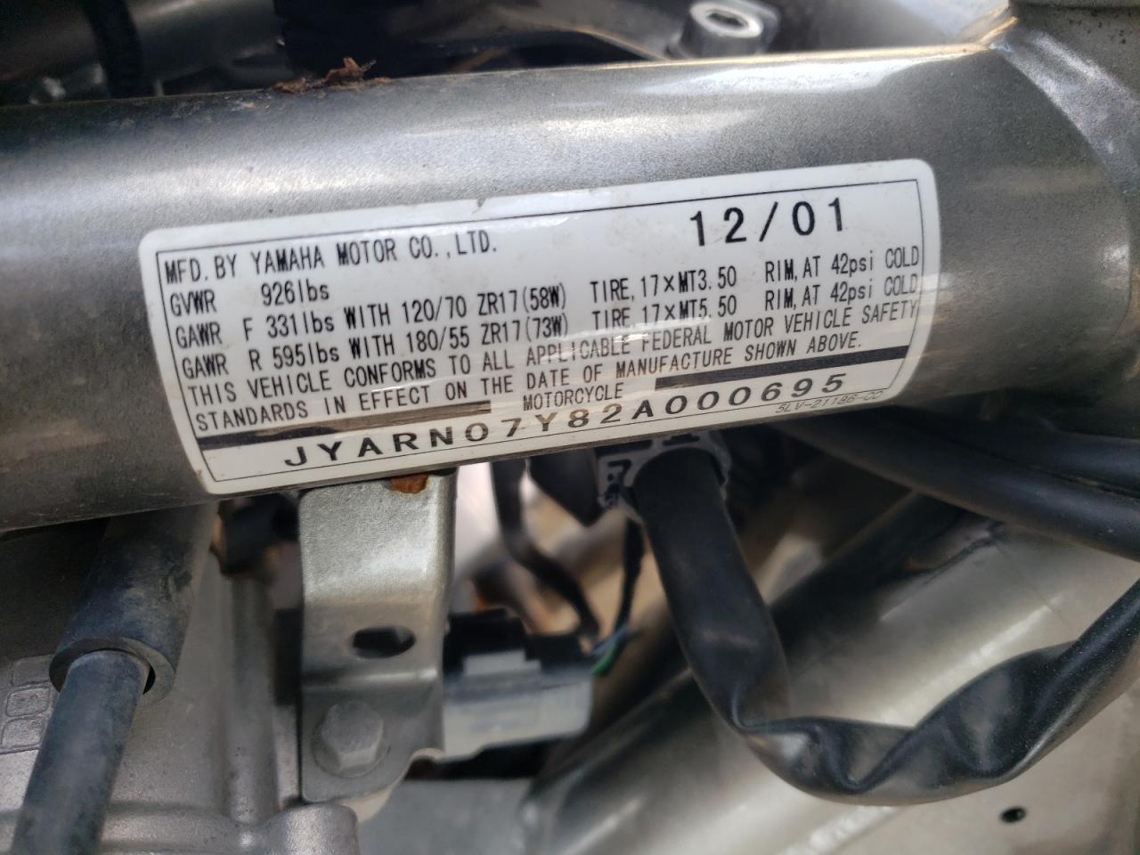 JYARN07Y82A000695 2002 Yamaha Fzs10