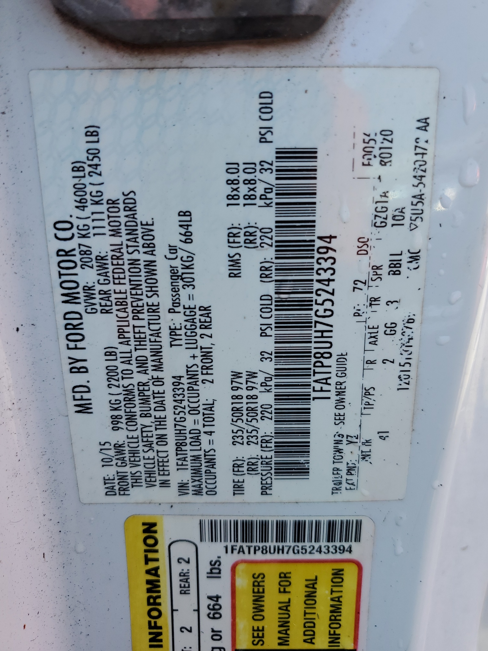 1FATP8UH7G5243394 2016 Ford Mustang