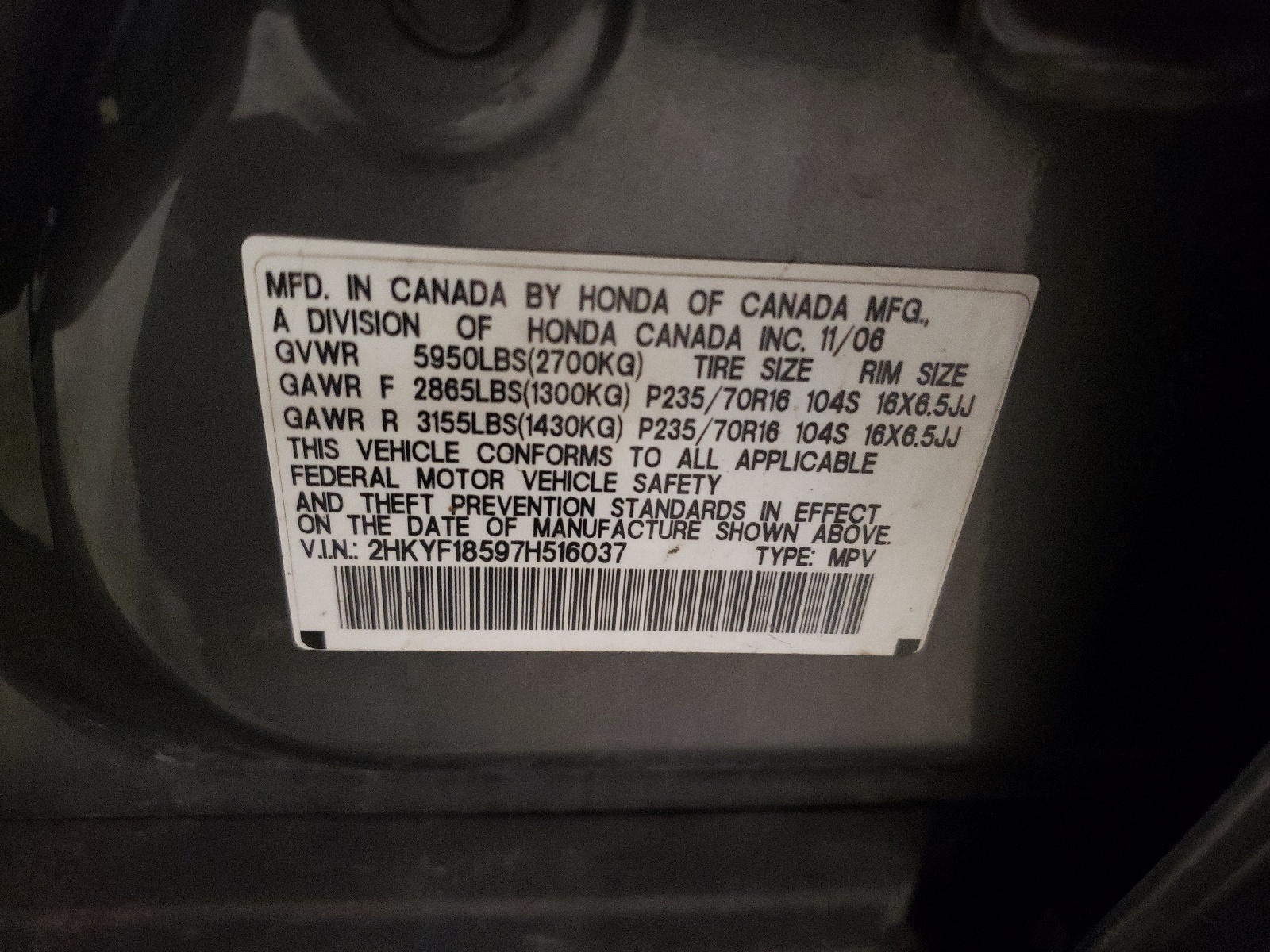 2HKYF18597H516037 2007 Honda Pilot Exl