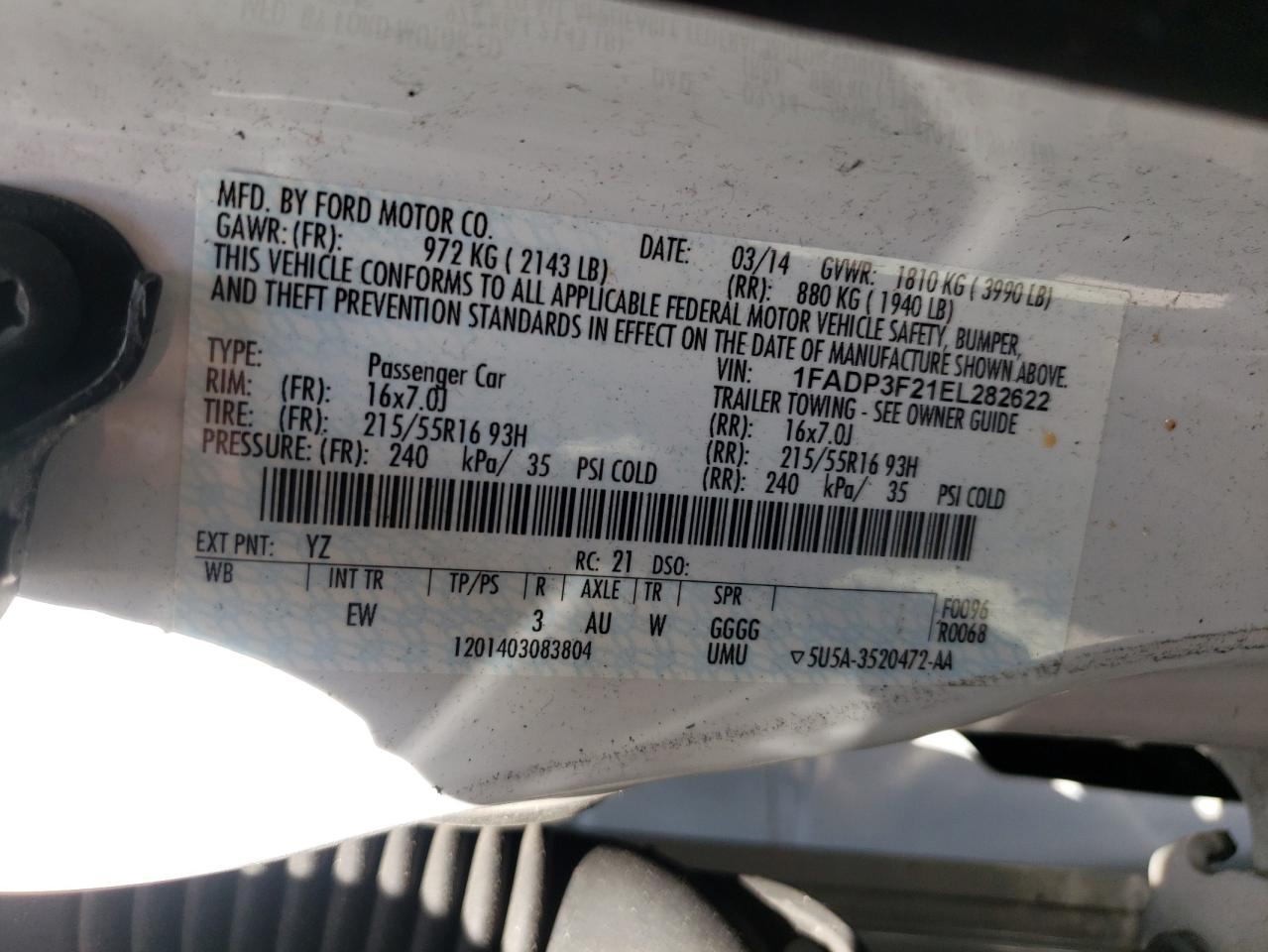 1FADP3F21EL282622 2014 Ford Focus Se