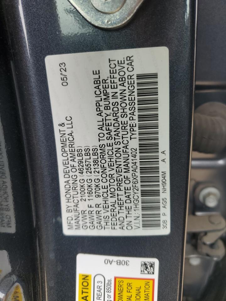 2023 Honda Accord Hybrid Exl VIN: 1HGCY2F6XPA041402 Lot: 69678364